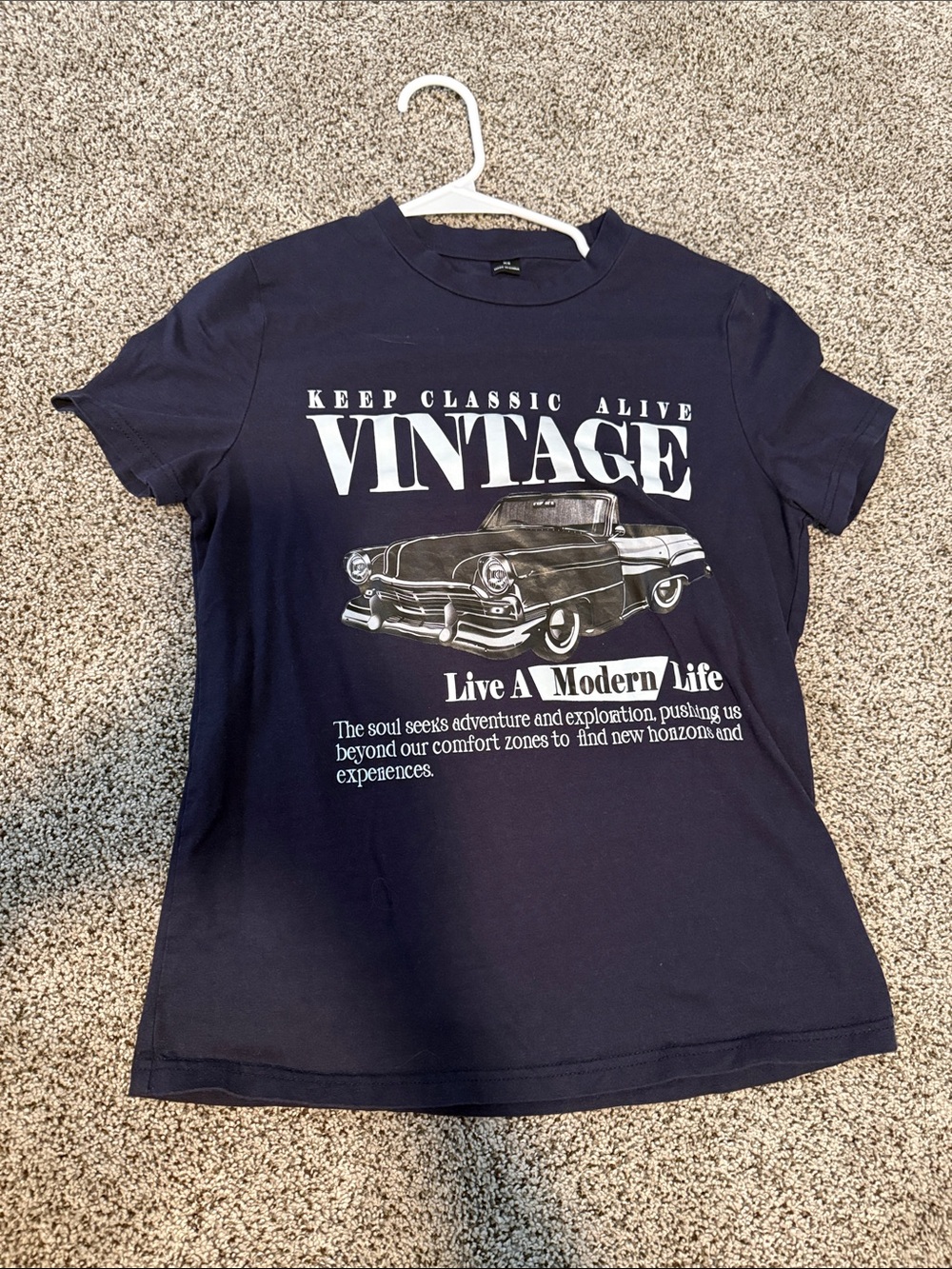 SHEIN Navy Graphic Tee with Vintage Car Print